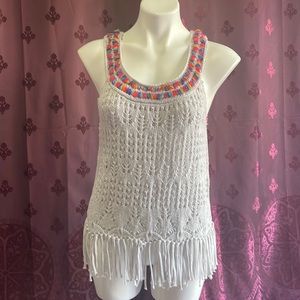 3/$20 Angie Crochet Rainbow Festival Fringe Top Size Medium